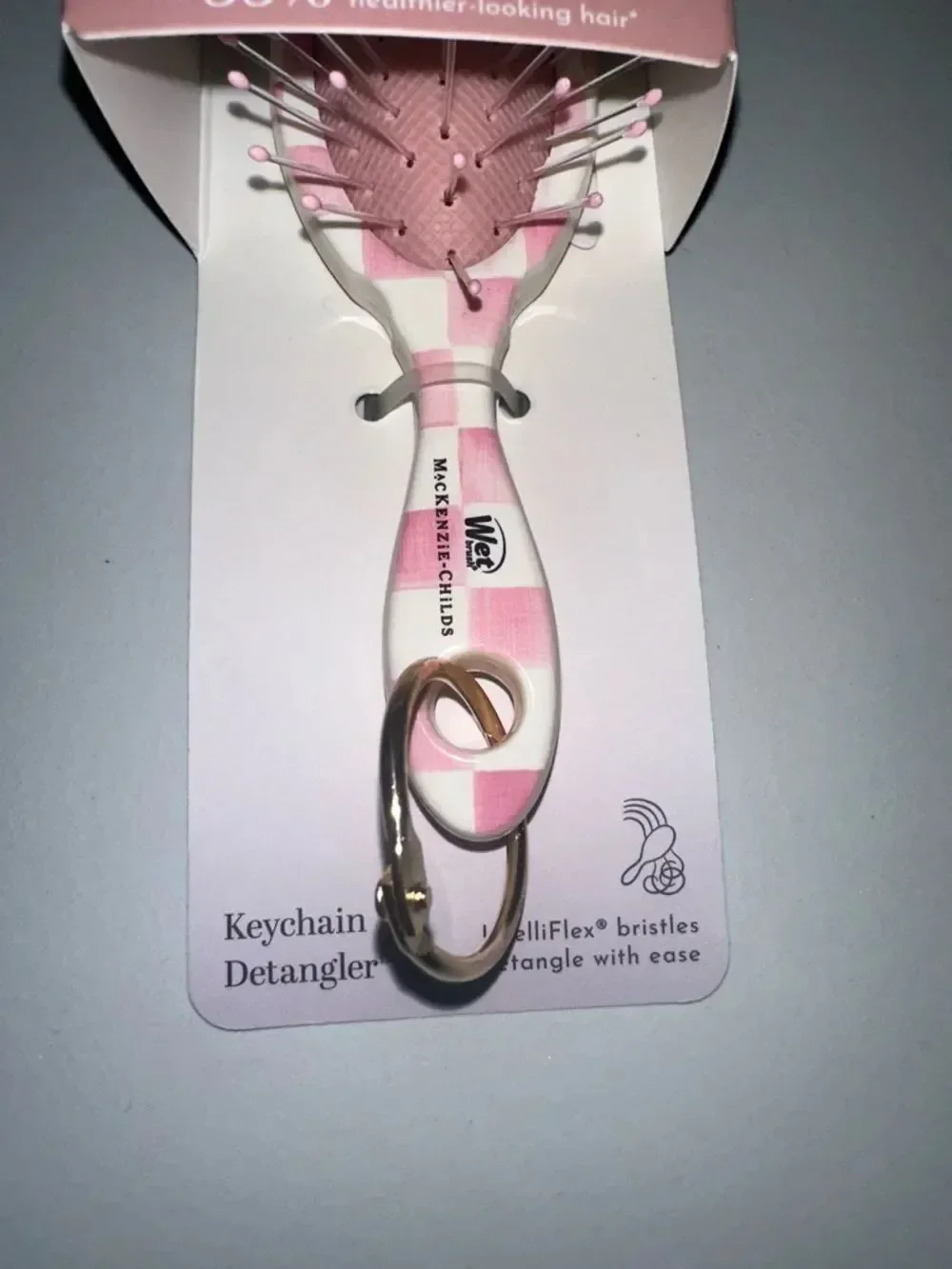 Wet brush x Mackenzie-Childs Keychain Detangler Brush White Pink Rosy Check